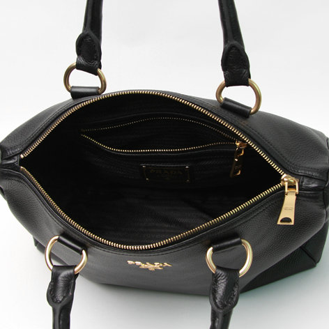 2014 Prada Grained Calf Leather Vitello Daino Top Handle Bag BL0778 black - Click Image to Close